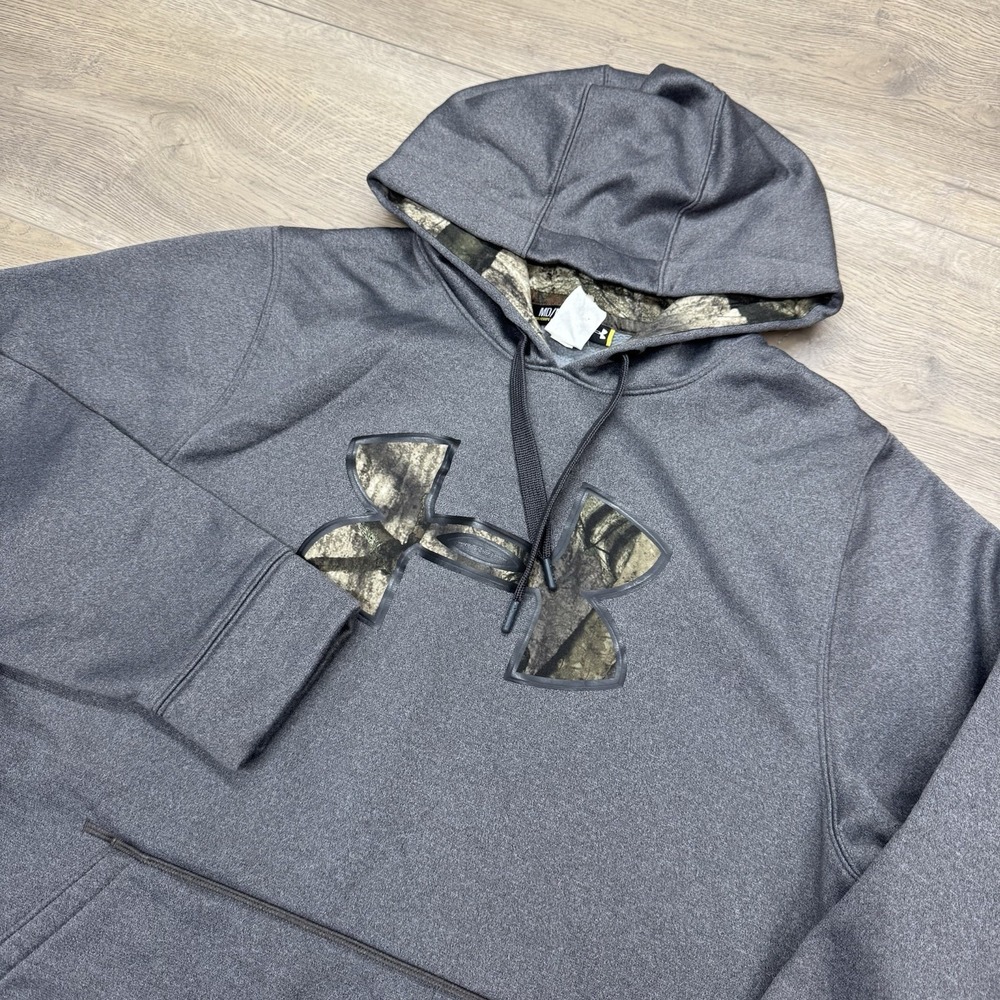Under Armour Storm Gray Mossy Oak Free stand Camo Hoodie Men's Sz M